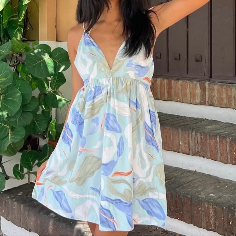Abercrombie & Fitch V Neck Babydoll Patterned Mini Dress